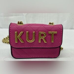 Kurt Geiger Hot Pink Quilted Mini Crossbody with Gold Lettering